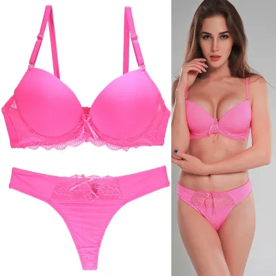 Women Fashion Sexy Basic Solid Color Lace Bra Underpants Set