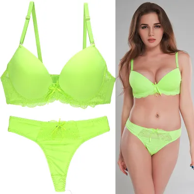Women Fashion Sexy Basic Solid Color Lace Bra Underpants Set