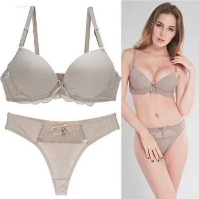 Women Fashion Sexy Basic Solid Color Lace Bra Underpants Set