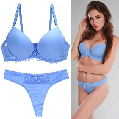 Women Fashion Sexy Basic Solid Color Lace Bra Underpants Set