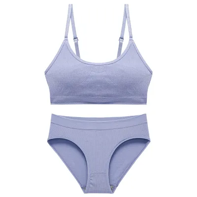 Women Fashion Sexy Basis Solid Color Non-Rimless Bra Underpants Set