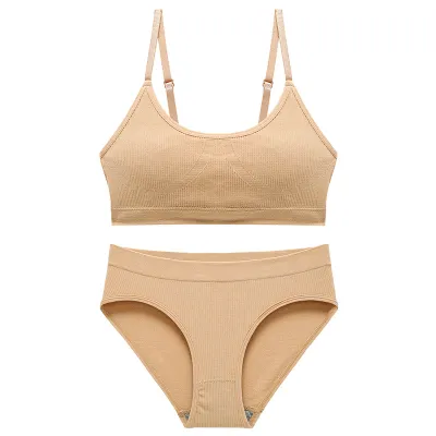 Women Fashion Sexy Basis Solid Color Non-Rimless Bra Underpants Set