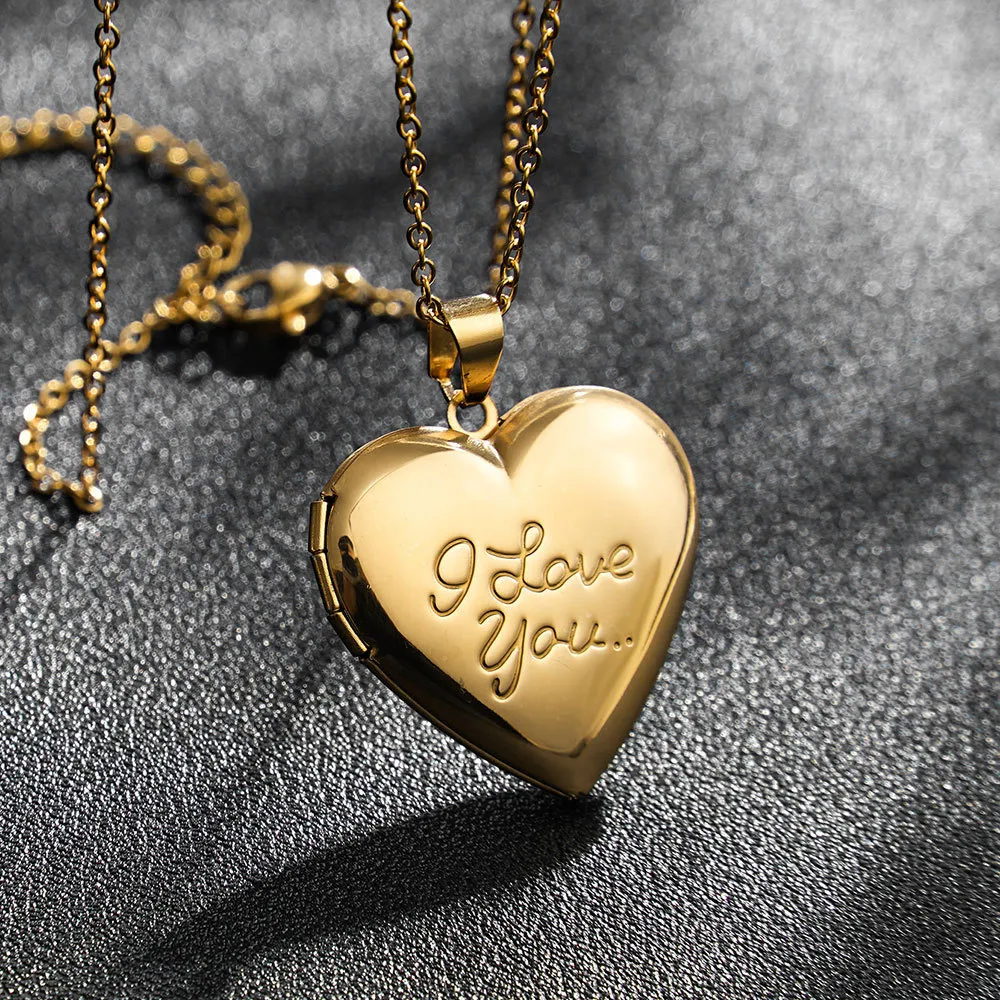 Women Fashion 316L Stainless Steel Love Photo Box Necklace Heart Shape