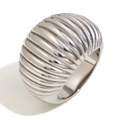 Women Fashion Pleated Geometric 316L Stainless Steel Plated 18k Gold Ring