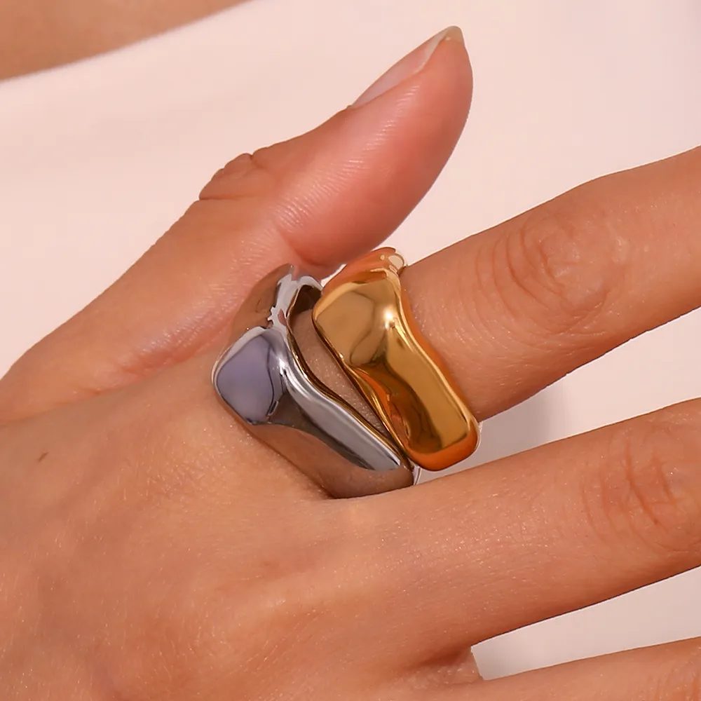 Women's Fashion Geometric Square 316L Stainless Steel Plated 18k Gold Ring