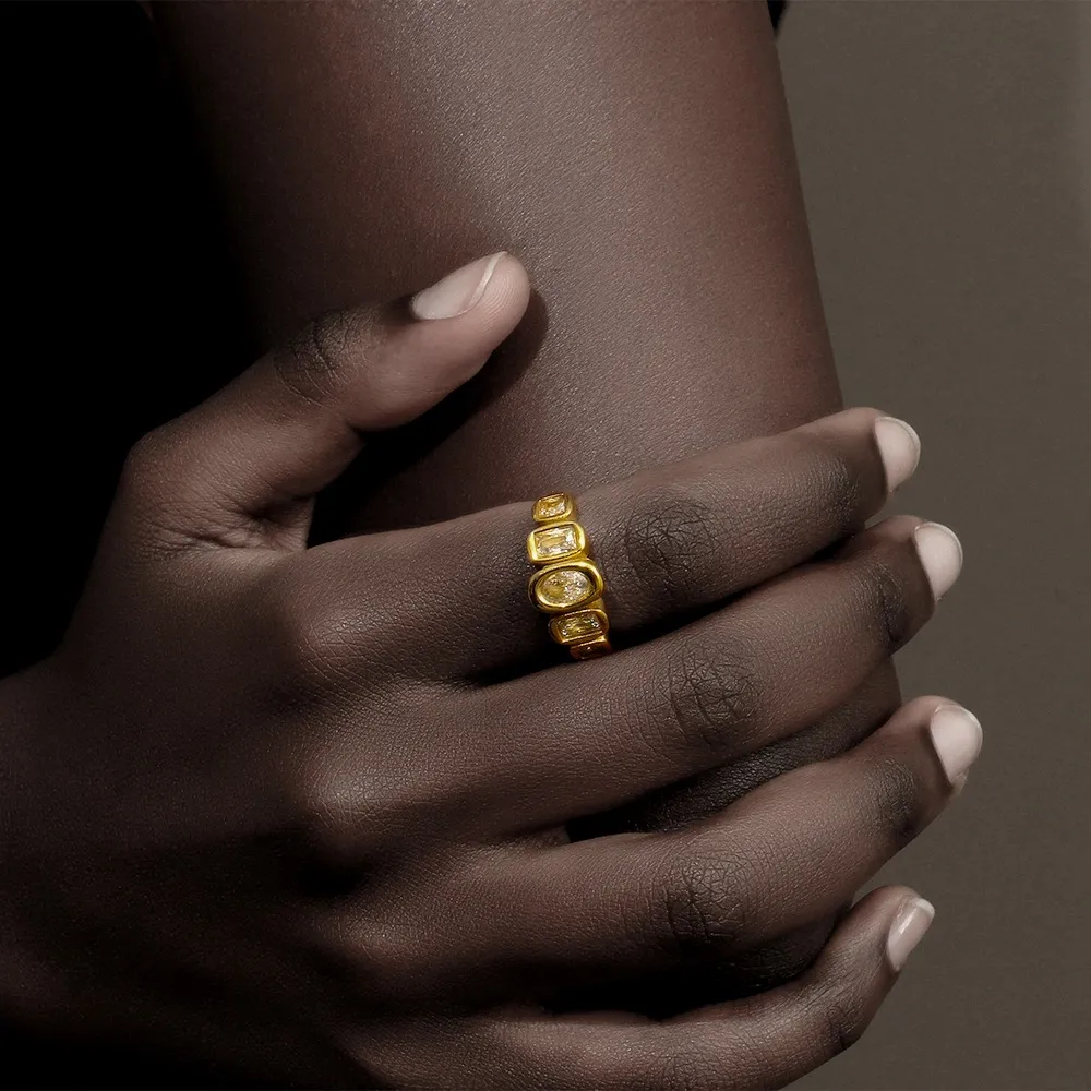 Women Fashion Geometric Zircon Arrangement 316L Stainless Steel Plated 18k Gold Ring