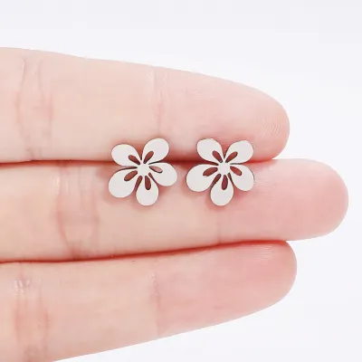 Women Fashion Simple Flower 316L Stainless Steel Earrings