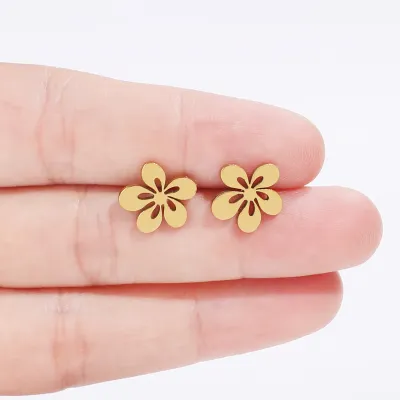 Women Fashion Simple Flower 316L Stainless Steel Earrings