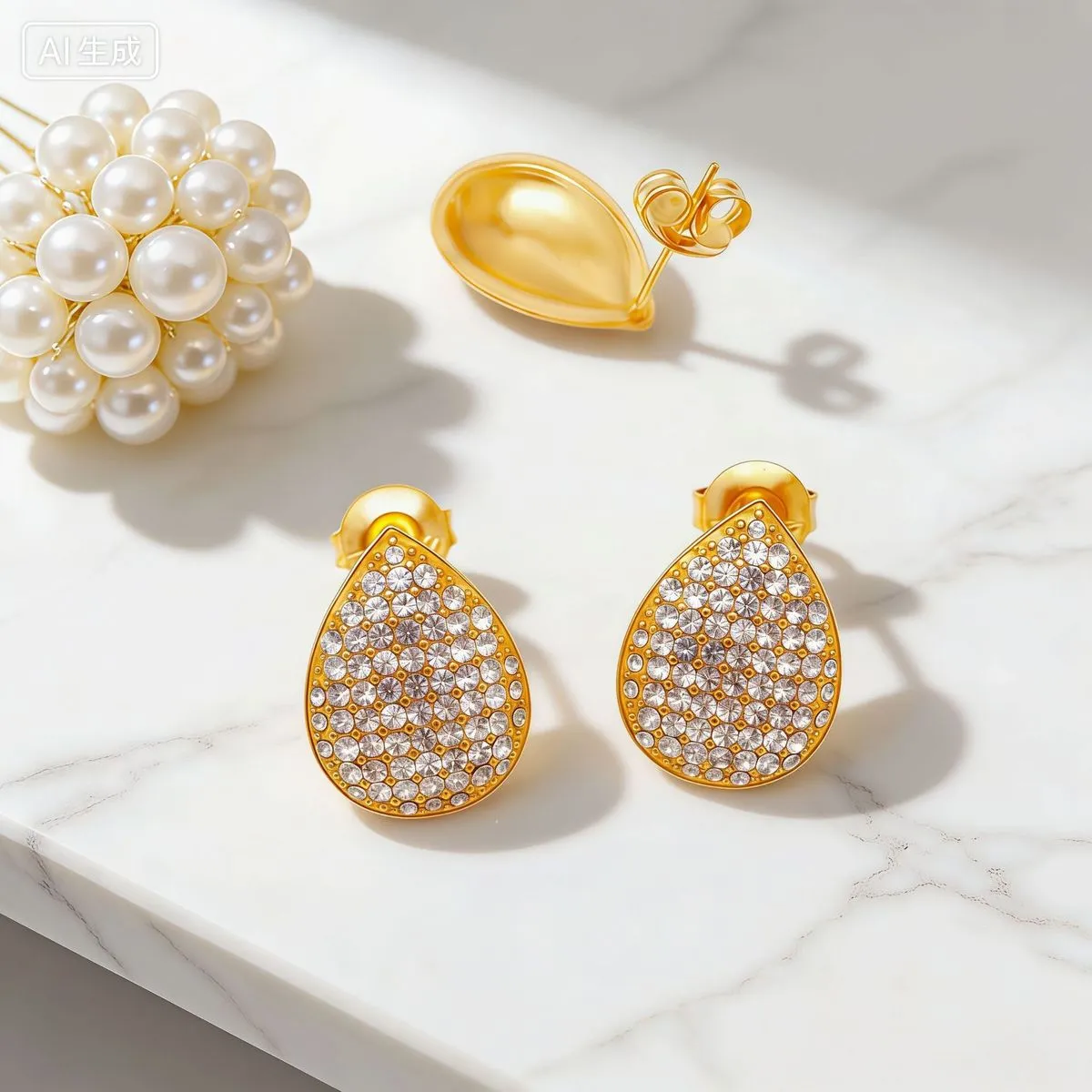 Women Fashion Simple Rhinestone Water Drop 316L Stainless Steel Drop Earrings