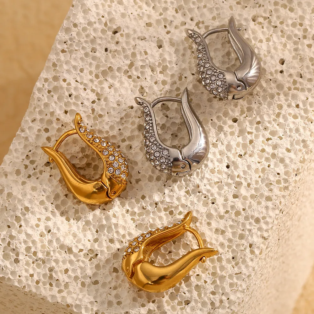 Women Fashion Rhinestone U-Shaped Geometric 316L Stainless Steel Plated 18k Gold Earrings