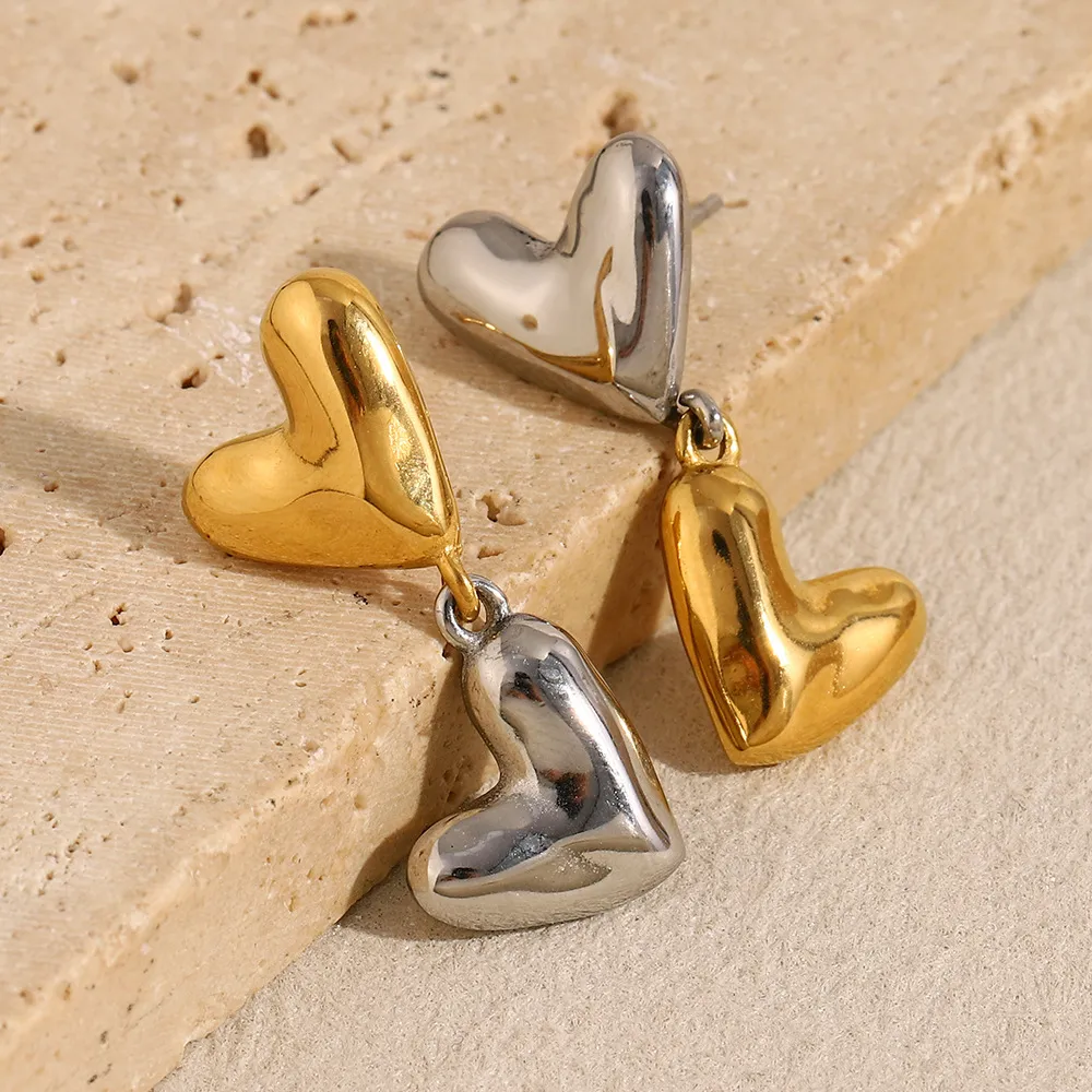 Women Fashion Two-Color Love 316L Stainless Steel Plated 18k Gold Earrings