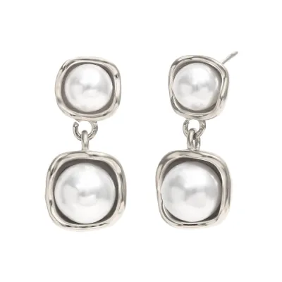 Women Fashion 316L Stainless Steel Plated 18k Gold Large Pearl Earrings