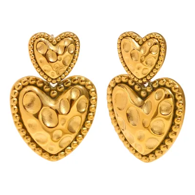 Women Fashion 316L Stainless Steel Plated 18k Gold Meteorite Pattern Love Earrings