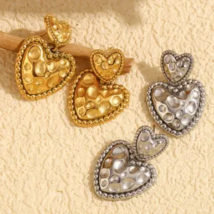 Women Fashion 316L Stainless Steel Plated 18k Gold Meteorite Pattern Love Earrings