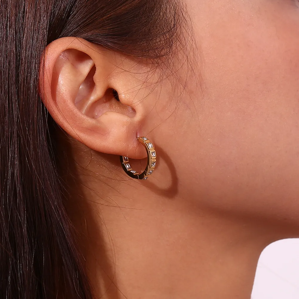 Women Fashion 316L Stainless Steel Square Rhinestone Earrings