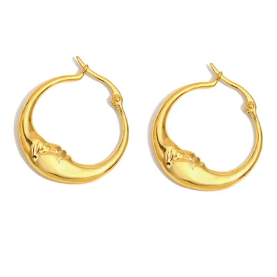 Women Fashion Abstract Moon 316L Stainless Steel 18k Gold Plated Earrings