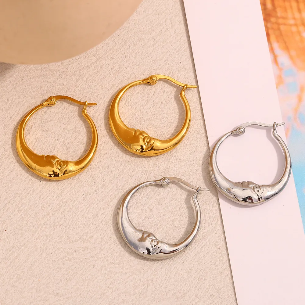 Women Fashion Abstract Moon 316L Stainless Steel 18k Gold Plated Earrings