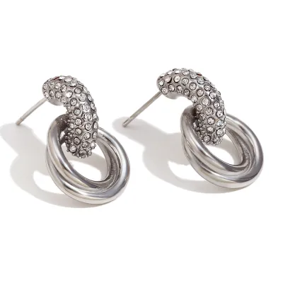 Women Fashion 316L Stainless Steel Plated 18k Gold White Zircon Earrings
