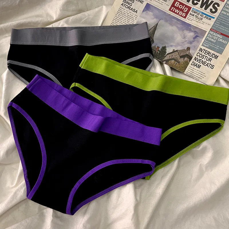 Women Simple Contrast Color Cotton Sports Antibacterial Underwear