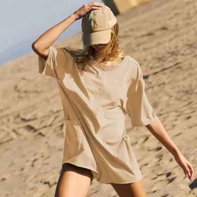 Women Fashion Casual Summer Solid Color Round-Neck Short-Sleeve Backless Loose Rompers