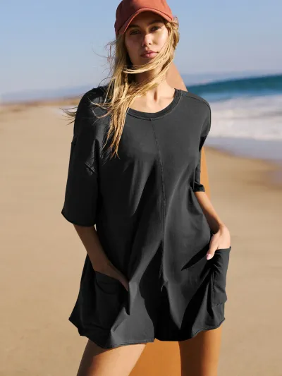 Women Fashion Casual Summer Solid Color Round-Neck Short-Sleeve Backless Loose Rompers
