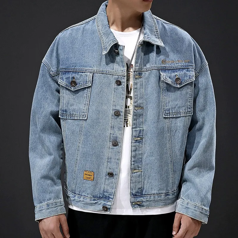 Men's Fashion Casual Spring Simple Lapel Long-Sleeve Denim Jacket