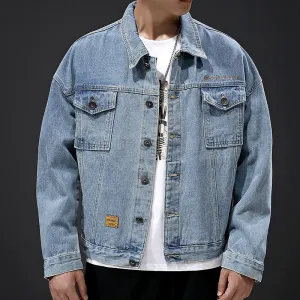 Men's Fashion Casual Spring Simple Lapel Long-Sleeve Denim Jacket