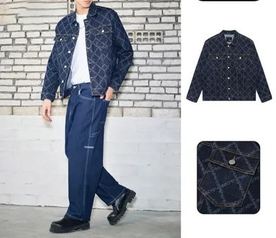 Men Fashion Casual Spring Black Checkerboard Plaid Lapel Long-Sleeve Loose Denim Jacket
