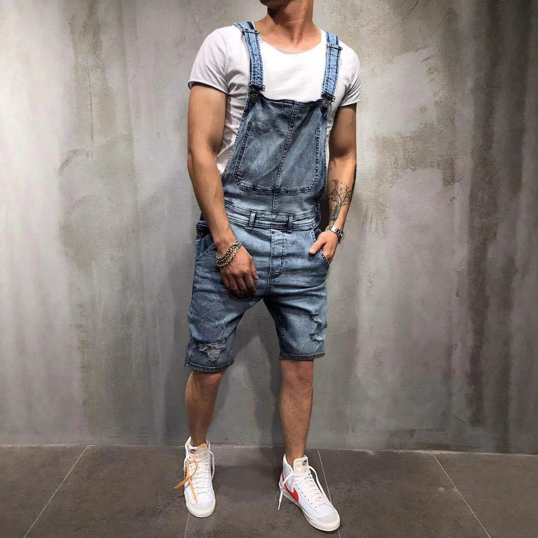 Men'S Fashion Casual Retro Denim Overalls Straight-Leg Mid-Waist