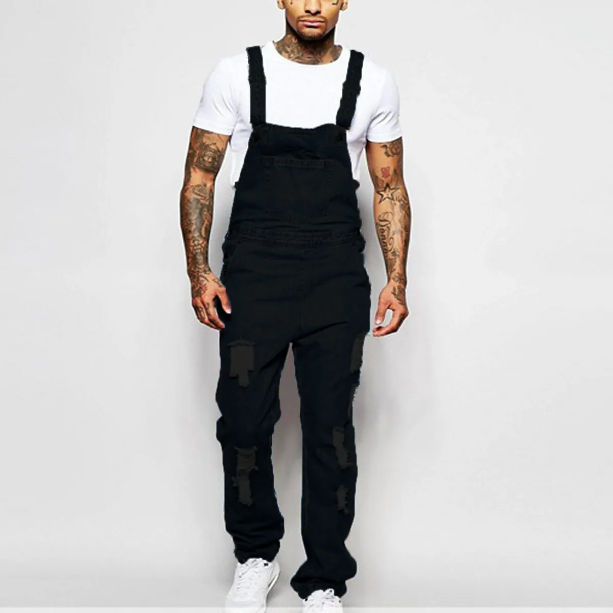 Men's Fashion Casual Denim Overalls Straight-Cut Mid-Waist