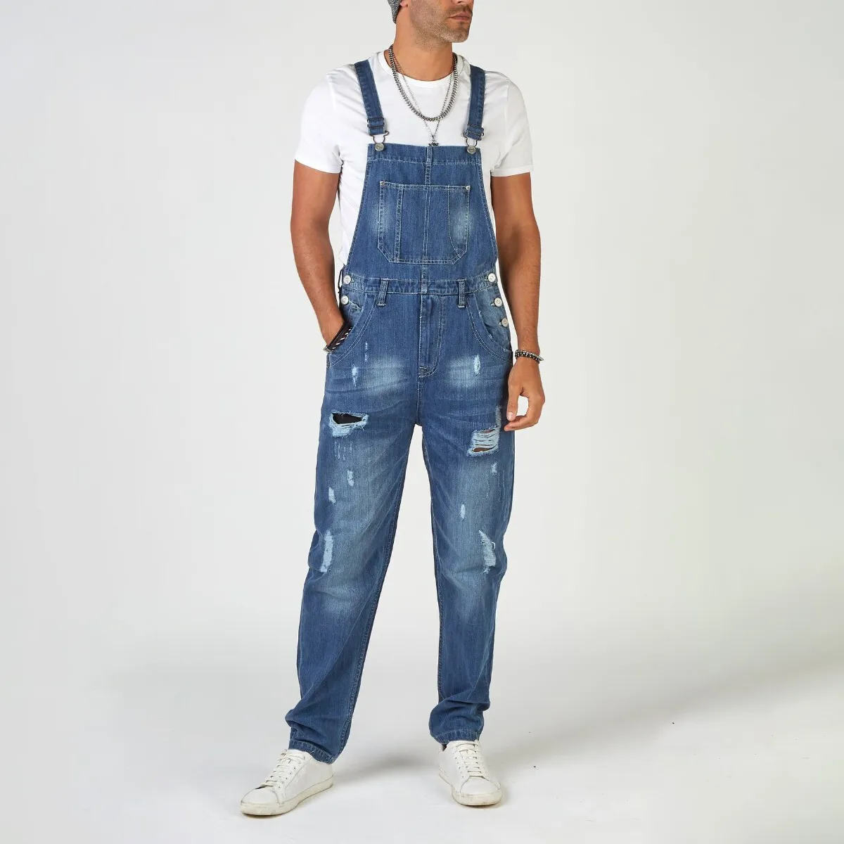 Men Fashion Casual Summer Ripped Straight Cut Denim Overalls