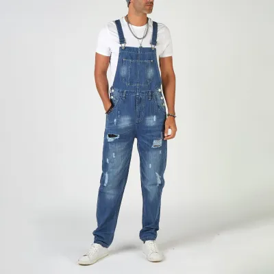Men Fashion Casual Summer Ripped Straight Cut Denim Overalls