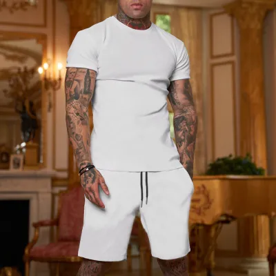 Men Slim Fit Short Sleeve T-Shirt And Shorts Two-Piece Set Summer Casual