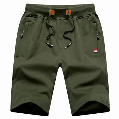 Men's Casual Summer Elastic Waist Zipper Pocket Cotton Shorts