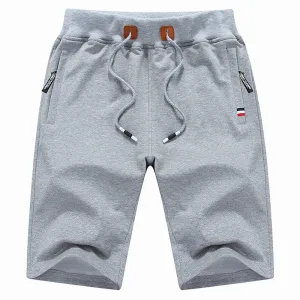 Men's Casual Summer Elastic Waist Zipper Pocket Cotton Shorts