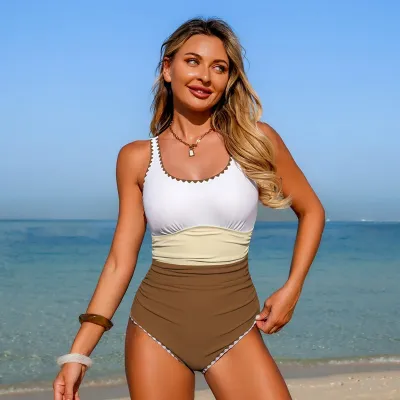Women Fashion Casual Bright Contrast Color One-Piece Swimsuit