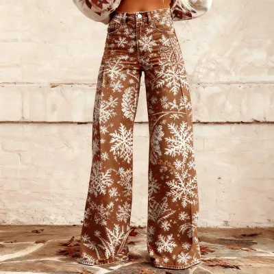 Women Fashion Casual Printed Thin Wide Leg Pants