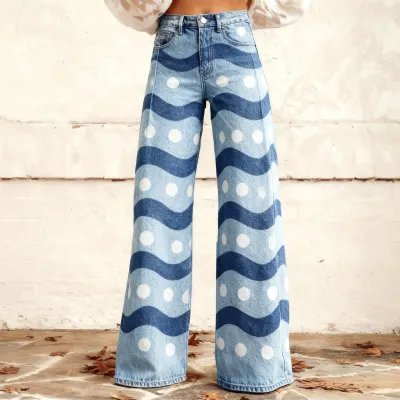 Women Fashion Casual Printed Thin Wide Leg Pants