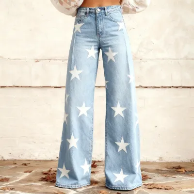 Women Fashion Casual Printed Thin Wide Leg Pants