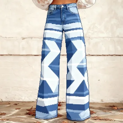 Women Fashion Casual Printed Thin Wide Leg Pants