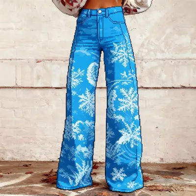 Women Fashion Casual Printed Thin Wide Leg Pants