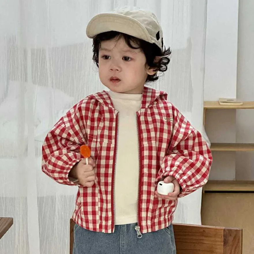 Kids Baby Boy's Fashion Casual Spring Plaid Long-Sleeve Jacket Two-Piece Set