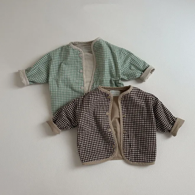 Kids Baby Boys And Girls Fashion Casual Spring Long-Sleeve Double-Sided Plaid Cotton Coat