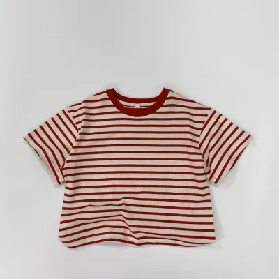 Kids Boys And Girls Fashion Casual Summer Breathable Stripe Short-Sleeve Cotton T-Shirt
