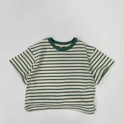 Kids Boys And Girls Fashion Casual Summer Breathable Stripe Short-Sleeve Cotton T-Shirt