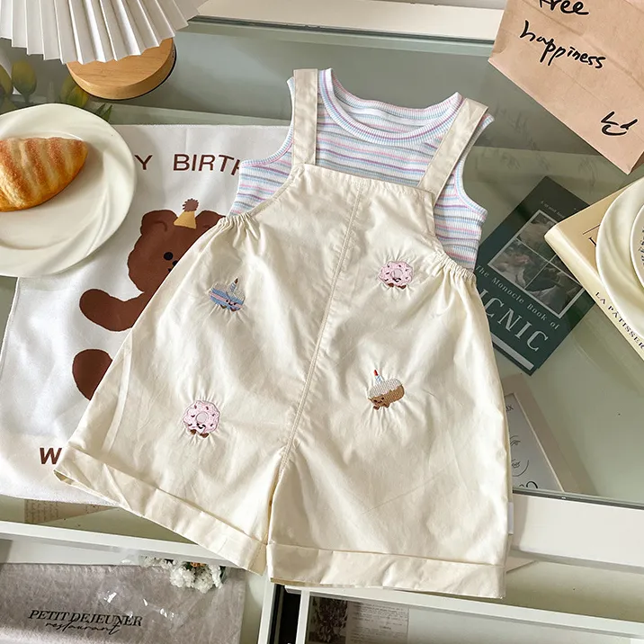Kids Girls' Fashion Casual Cartoon Summer Stripe Tank Top Jumpsuits Two-Piece Set