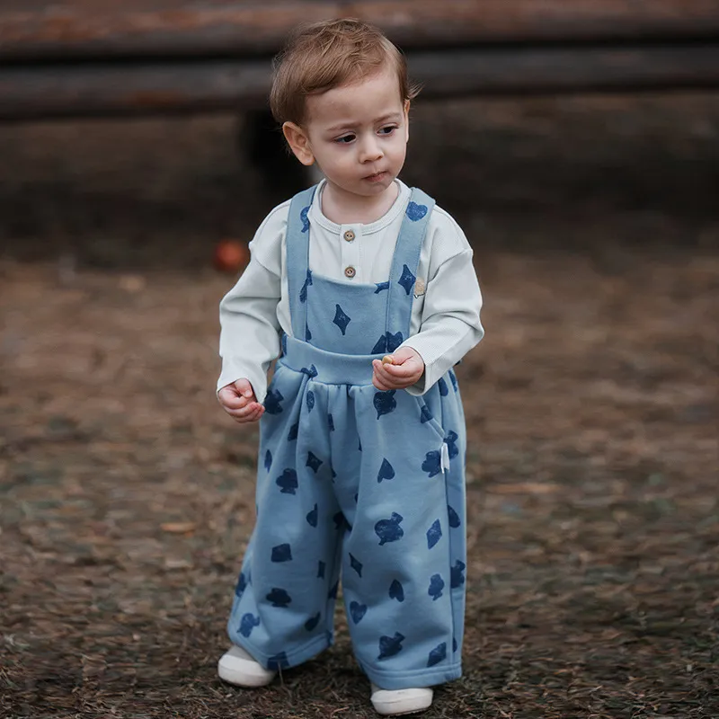 Kids Baby Boys Fashion Casual Spring Printed Cotton Overalls Long Jumpsuits
