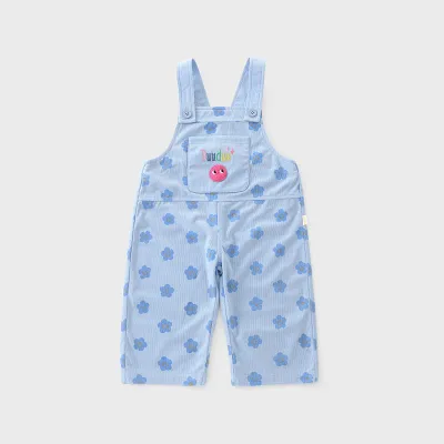 Kids Baby Boys And Girls Spring Flower Printed Jumpsuit Casual Unisex Polyester Solid Color Cartoon Medium Trousers