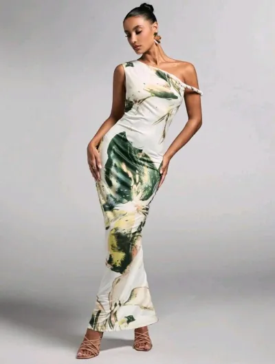 Women Summer Fashion Floral Print Bodycon Maxi Flower Dress