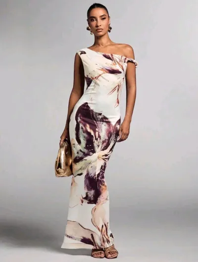 Women Summer Fashion Floral Print Bodycon Maxi Flower Dress